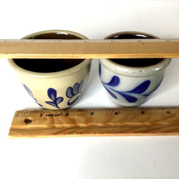 Salt Glaze Stoneware Crocks Set of 2 Hand Painted Cobalt Blue Folk Art Pottery - Picture 10 of 10